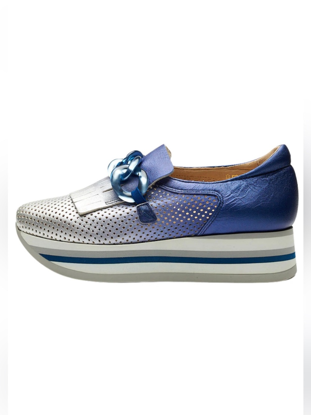 Softwaves Cynthia Sneaker Loafer Size EU 39 40 41 Silver Blue $395 Platform Shoe